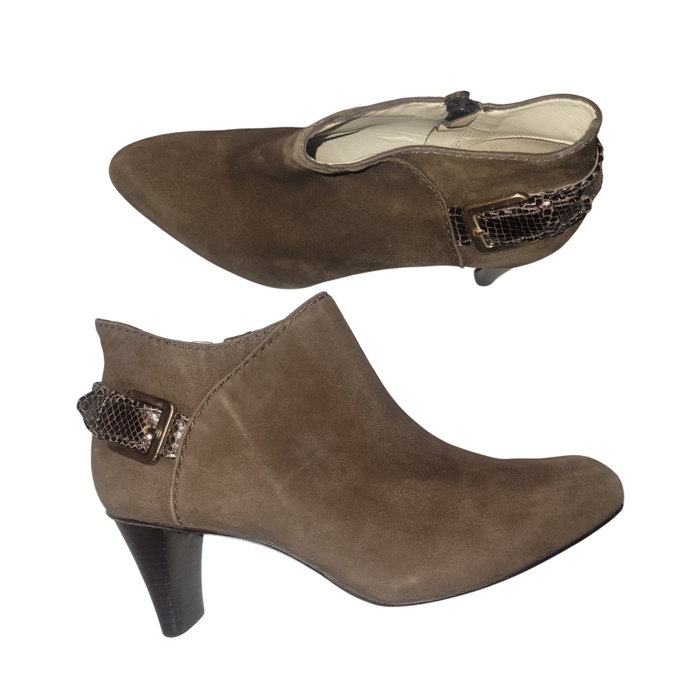 Cole‎ Haan Ankle Booties Suede Snake Buckle Block Heel Brown 6.5B bohemian rare